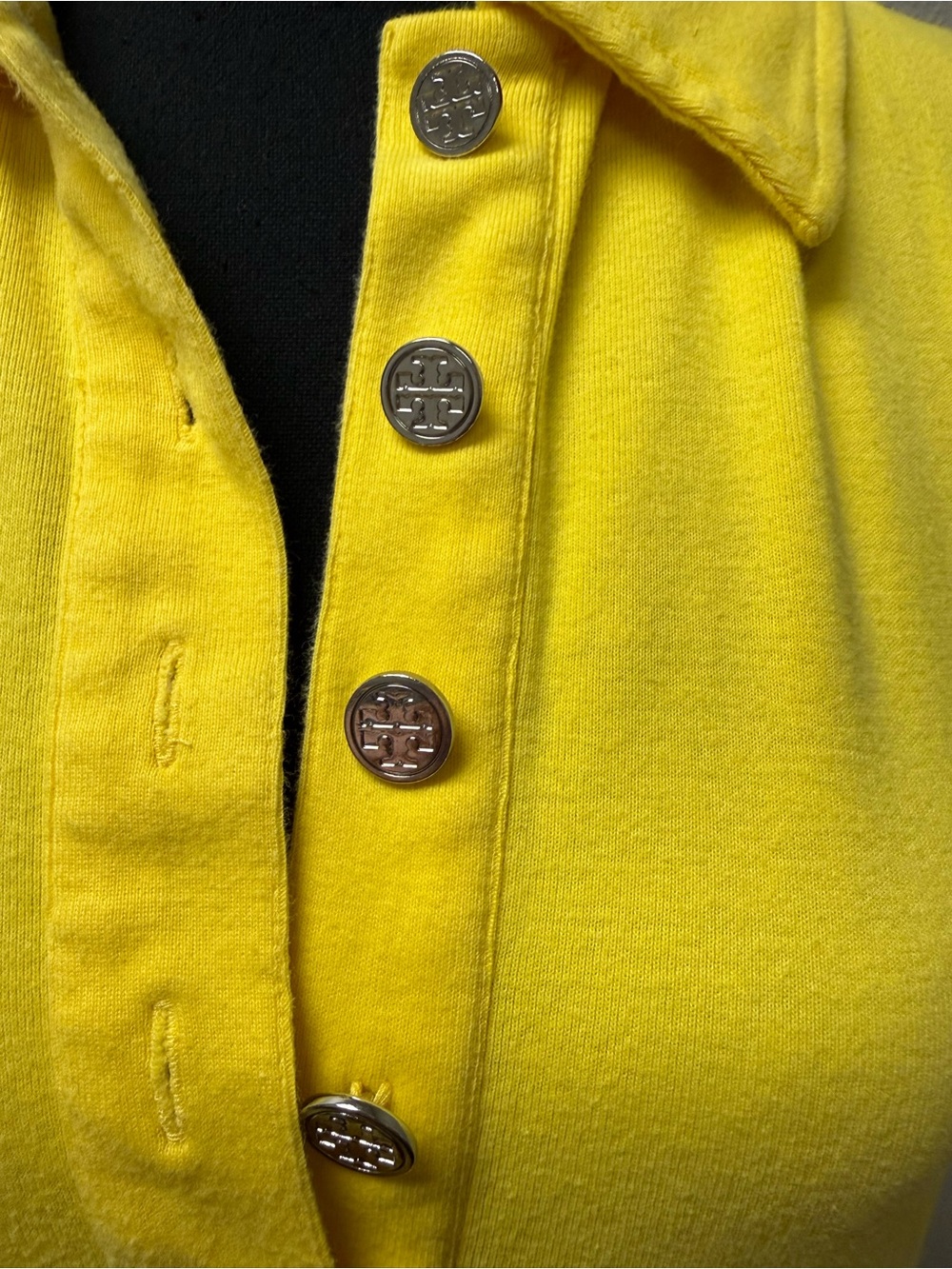 Tory Burch Yellow Button Polo Top Large Preppy Luxury Cotton Shirt - Picture 3 of 11